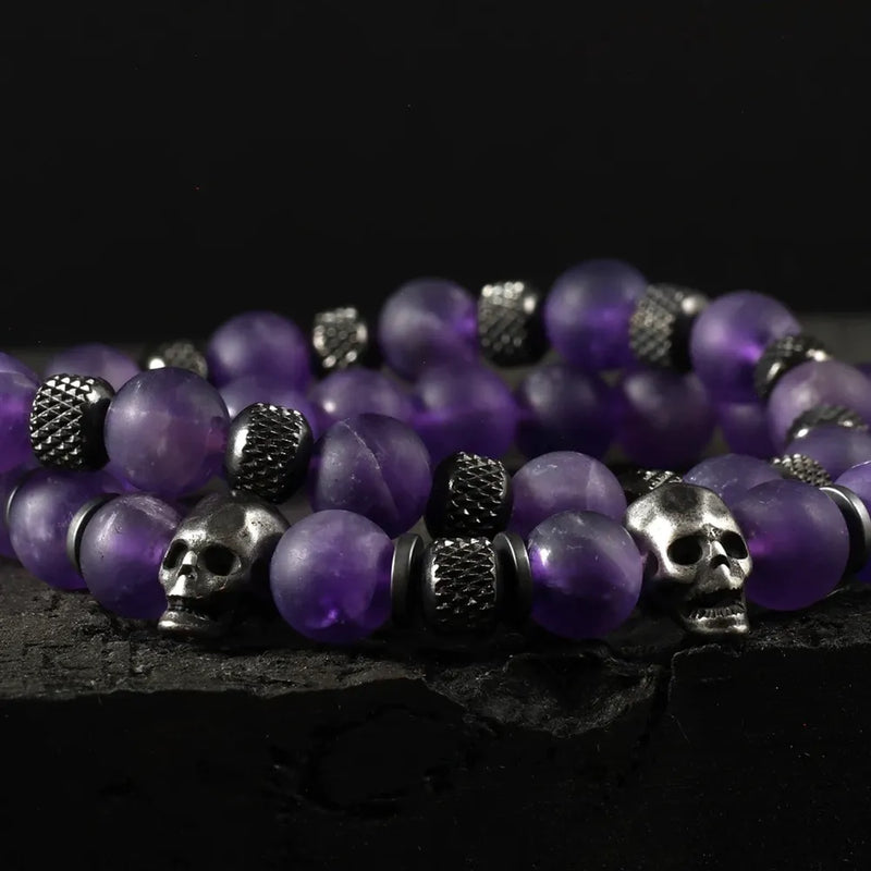 Amethyst Stone Skull Bracelet Set