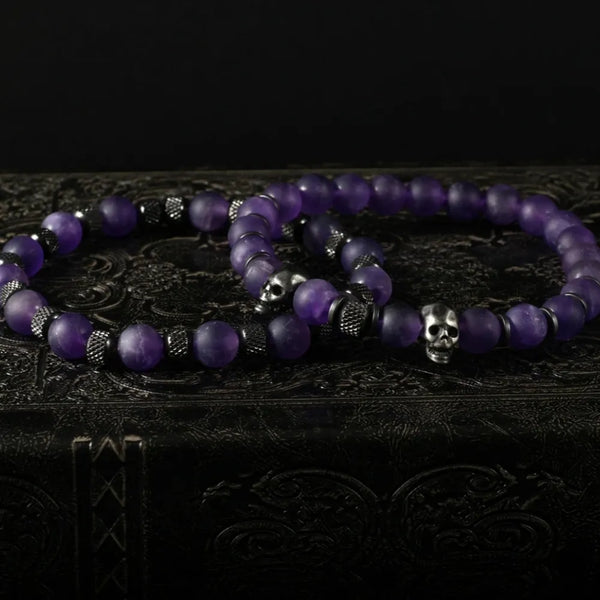 Amethyst Stone Skull Bracelet Set