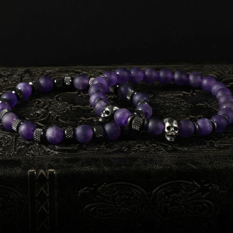 Amethyst Stone Skull Bracelet Set