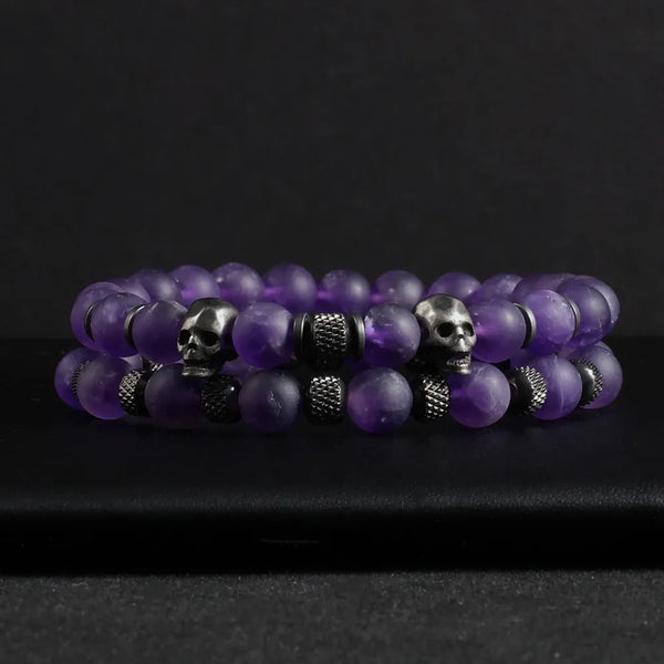 Amethyst Stone Skull Bracelet Set