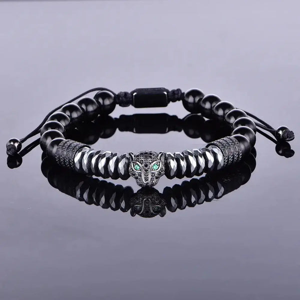 Black Luxury Beaded Bracelet - Black - Black Leopard