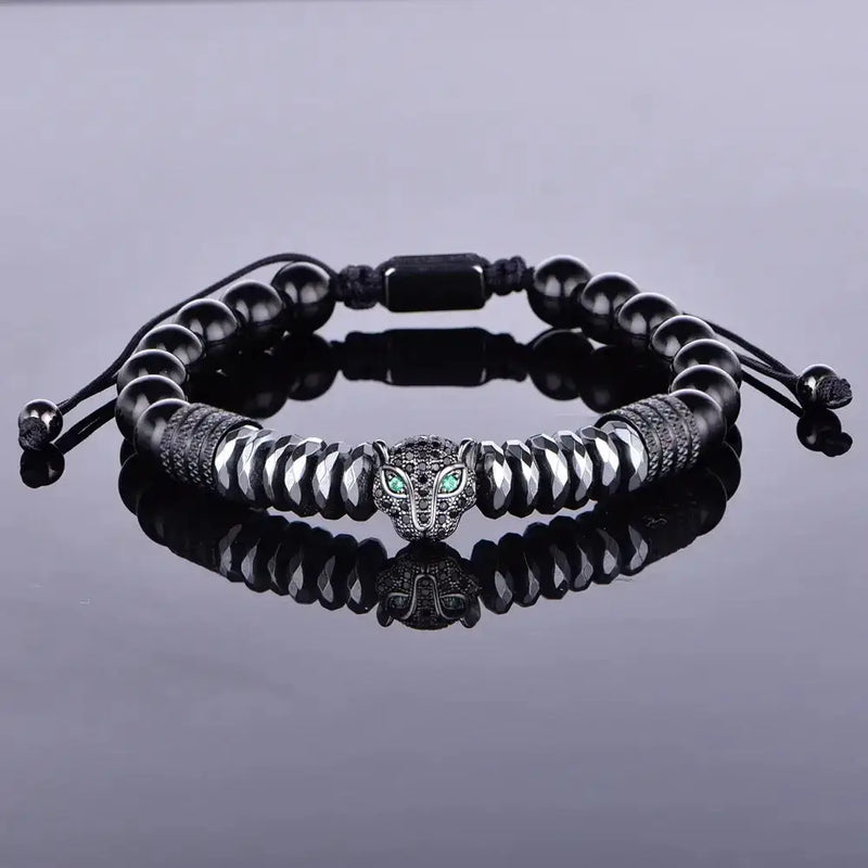 Black Luxury Beaded Bracelet - Black - Black Leopard