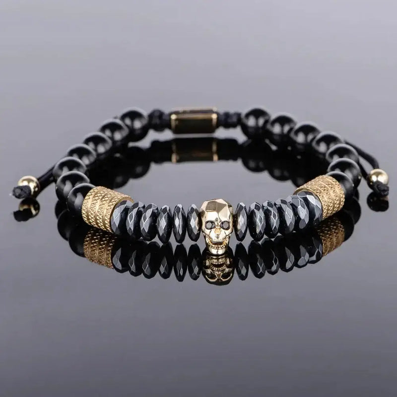 Black Luxury Beaded Bracelet - Gold - Black Skull C
