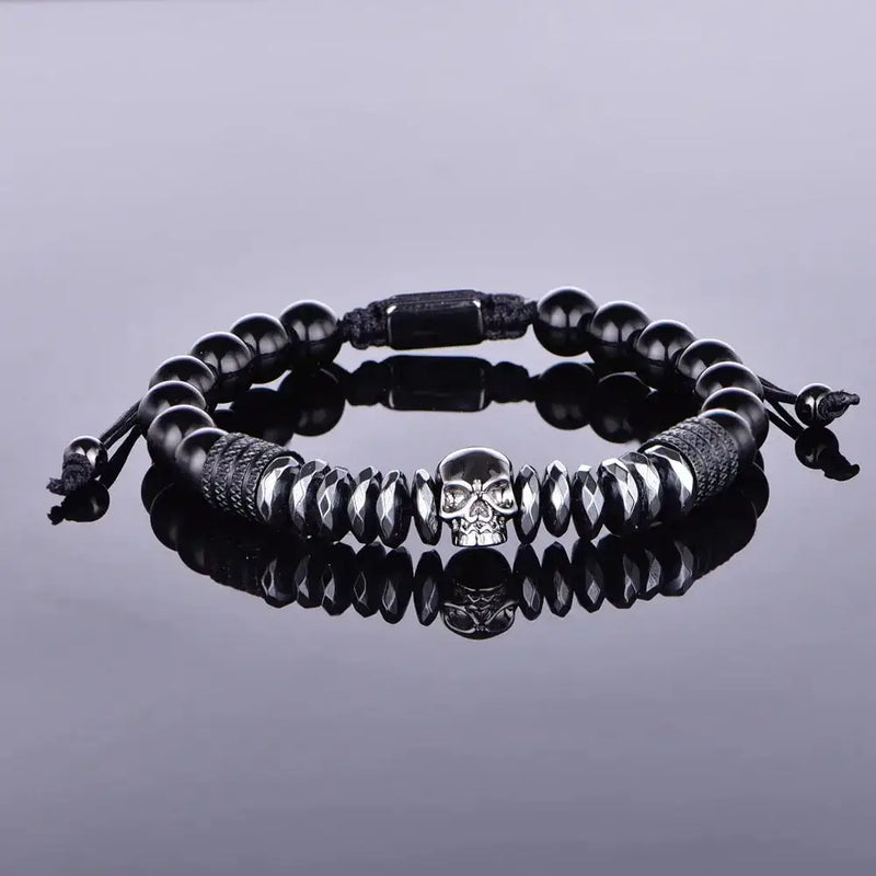 Black Luxury Beaded Bracelet - Black - Black Skull B