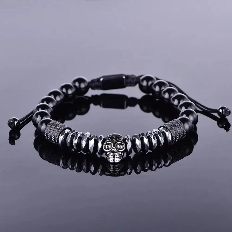 Black Luxury Beaded Bracelet - Black - Black Skull A
