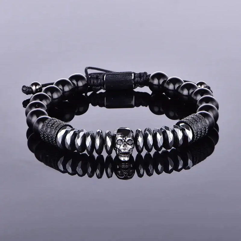 Black Luxury Beaded Bracelet - Black - Black Skull C