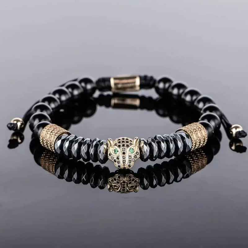 Black Luxury Beaded Bracelet - Gold - Black Leopard