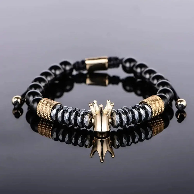 Black Luxury Beaded Bracelet - Gold - Black Crown