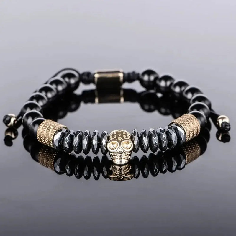 Black Luxury Beaded Bracelet - Gold - Black Skull A