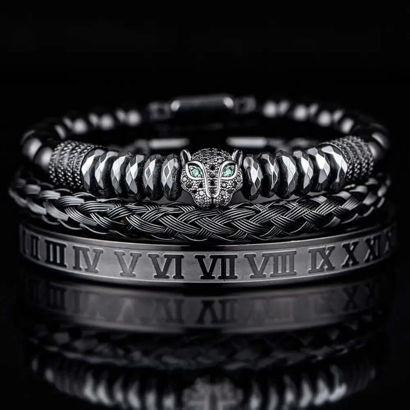 Black Leopard Bracelet Set - Black