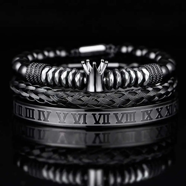 Black Crown Bracelet Set - Black