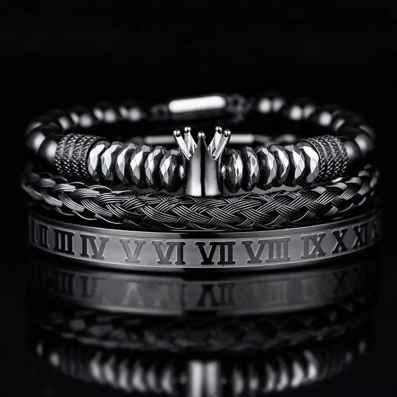 Black Crown Bracelet Set - Black
