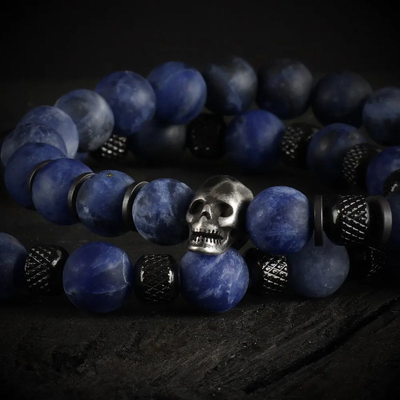 Blue Stone Skull Bracelet Set