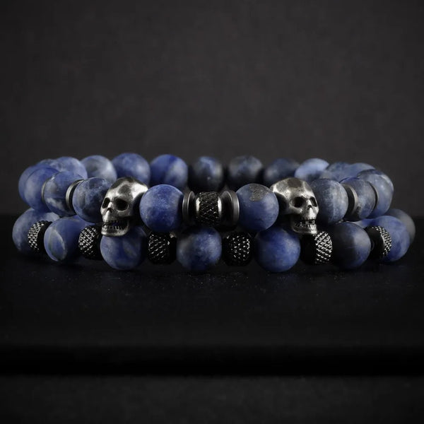 Blue Stone Skull Bracelet Set