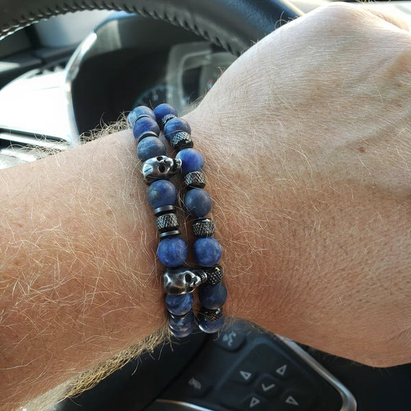 Blue Stone Skull Bracelet Set