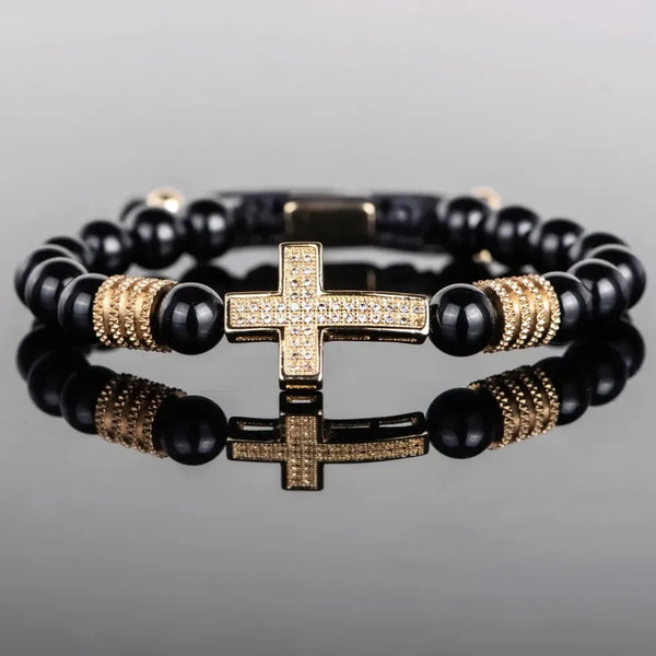Statement Charm Bracelet - Black - Gold - White