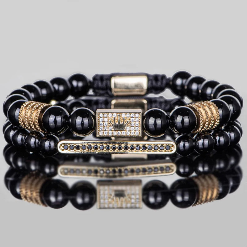 Crown Roman Beaded Bracelet Set - Gold