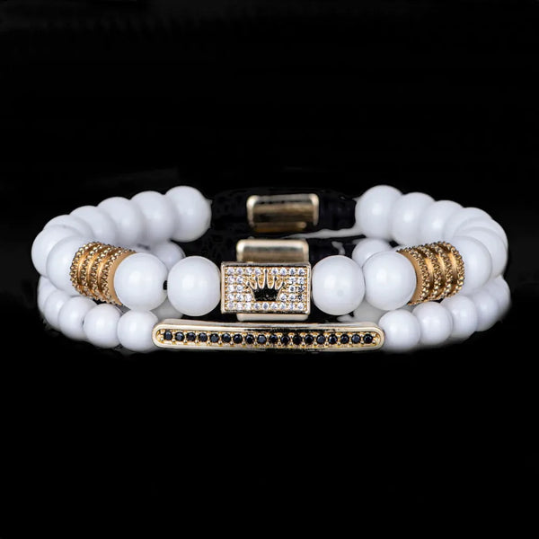 Crown Roman Beaded Bracelet Set - White