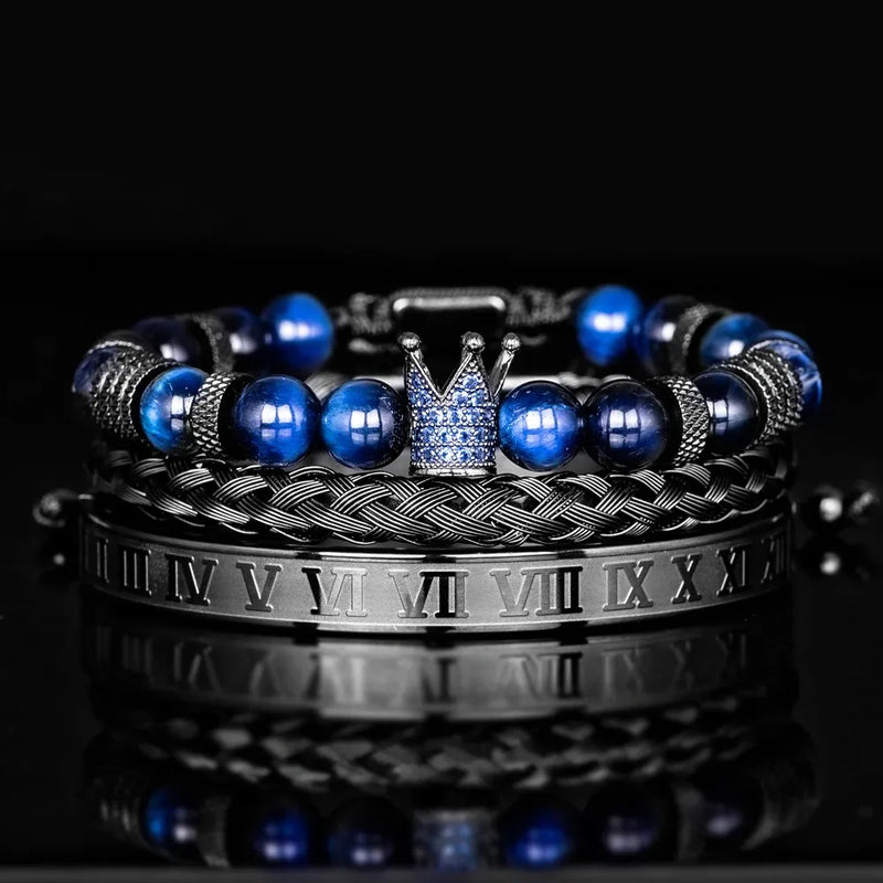 Crown Empire Bracelet Set - Blue - Black