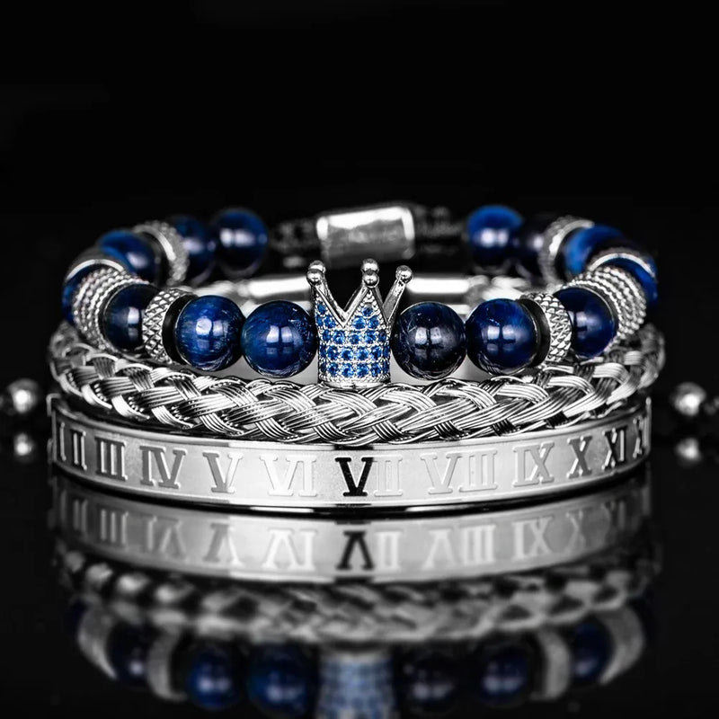 Crown Empire Bracelet Set - Blue - Silver