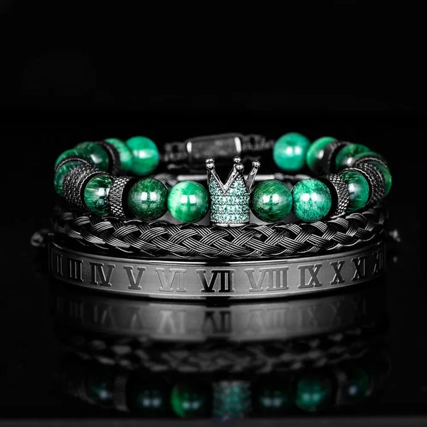 Crown Empire Bracelet Set - Green - Black