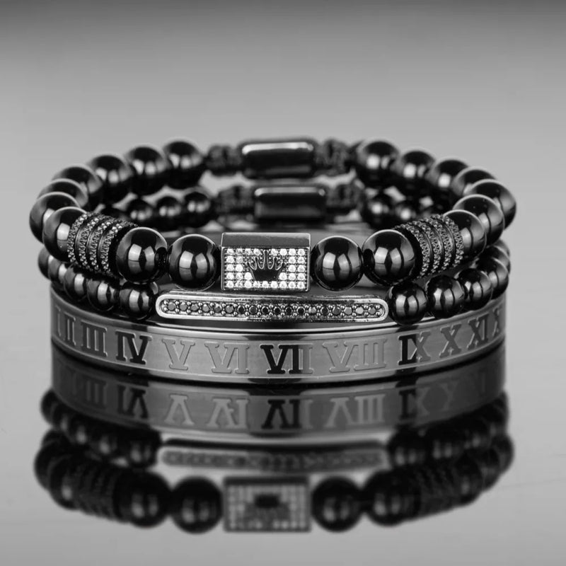 Crown Roman Bracelet Set - Black