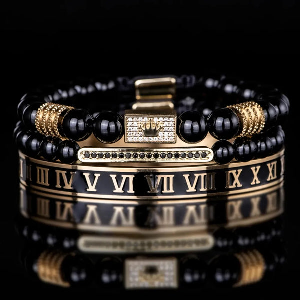 Crown Roman Bracelet Set - Gold