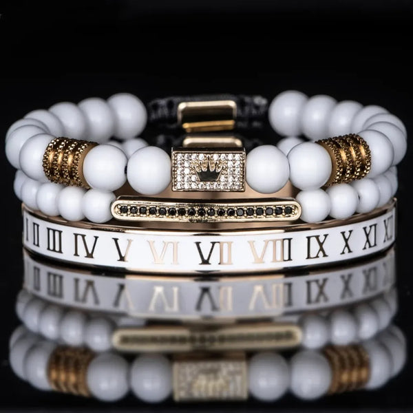 Crown Roman Bracelet Set - White