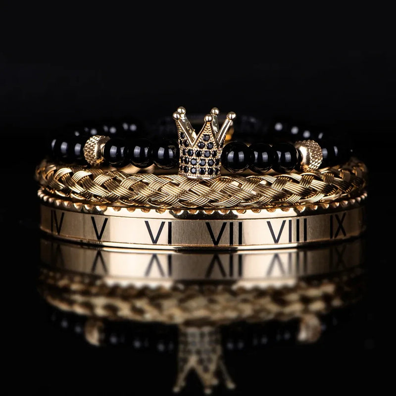 Crown Cuff Bracelet Set - Gold
