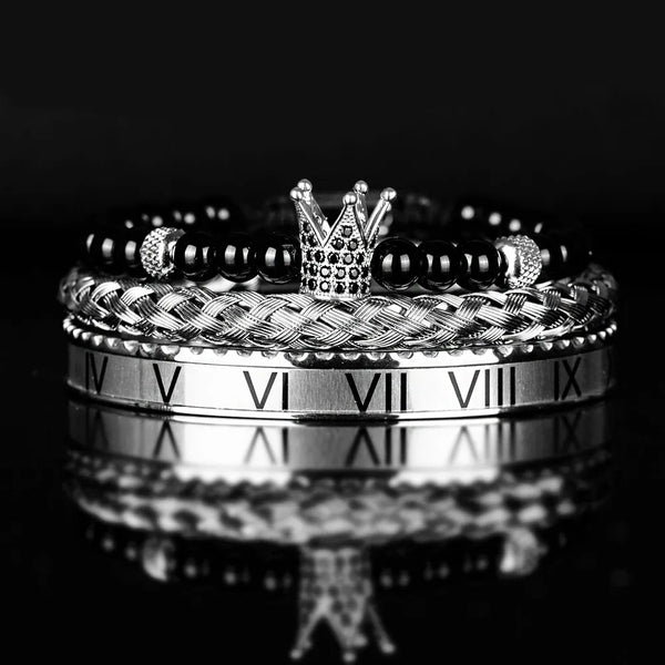 Crown Cuff Bracelet Set - Silver