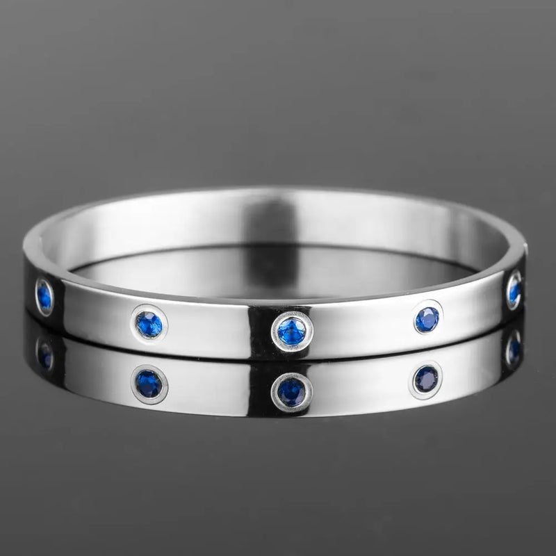 Blue Crystal Bangle - Silver - Blue