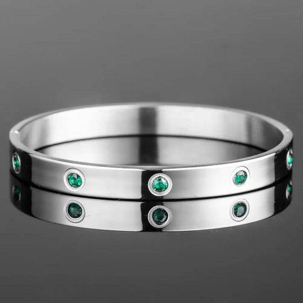 Blue Crystal Bangle - Silver - Green