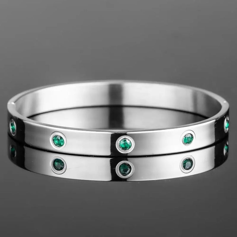 Blue Crystal Bangle - Silver - Green