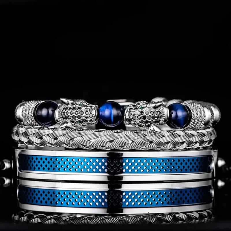 Double Leopard Bracelet Set - Blue
