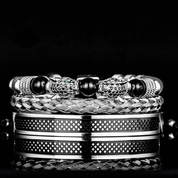 Double Leopard Bracelet Set - Black