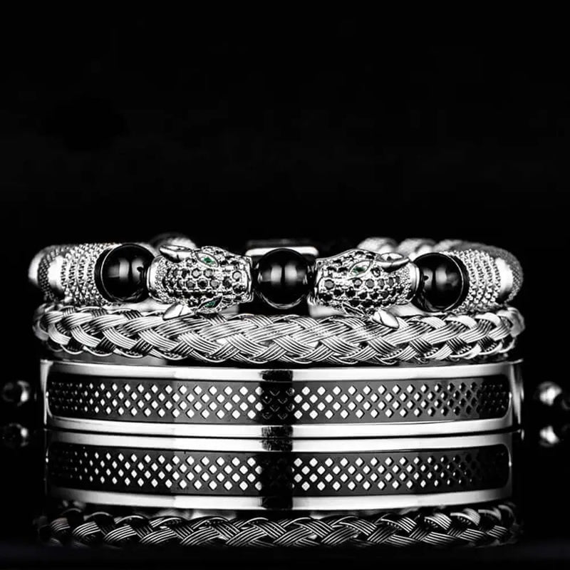 Double Leopard Bracelet Set - Black