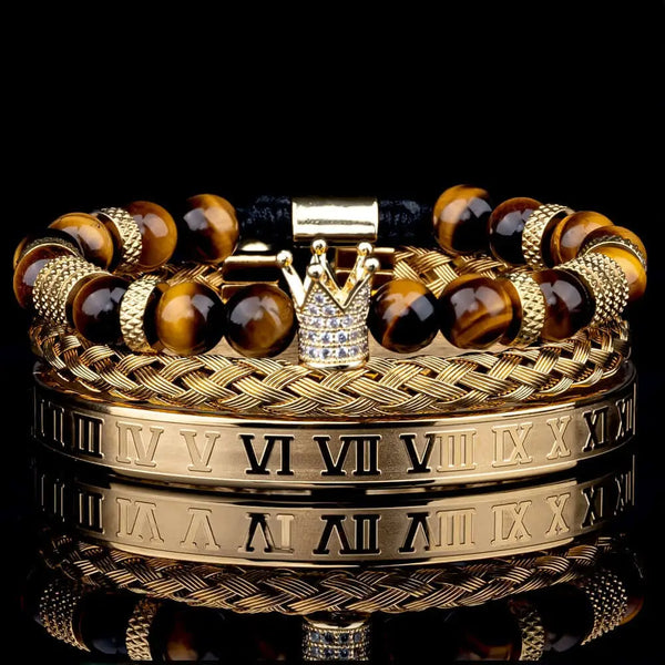 Deluxe Roman Crown Bracelet Set - Gold - Yellow
