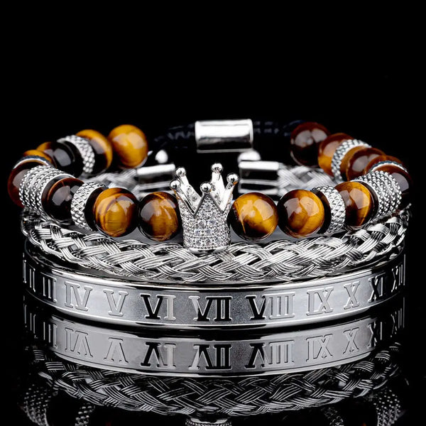 Deluxe Roman Crown Bracelet Set - Silver - Yellow