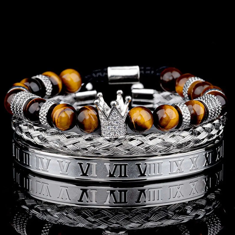 Deluxe Roman Crown Bracelet Set - Silver - Yellow