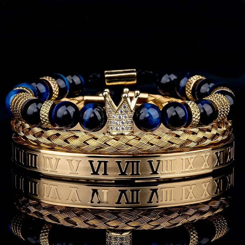 Deluxe Roman Crown Bracelet Set - Gold - Blue