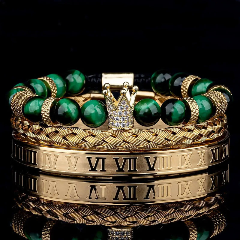 Deluxe Roman Crown Bracelet Set - Gold - Green