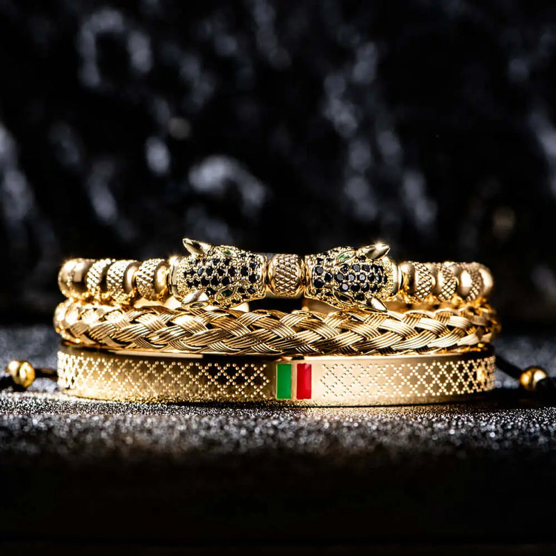 Double Leopard Head Bracelet Set