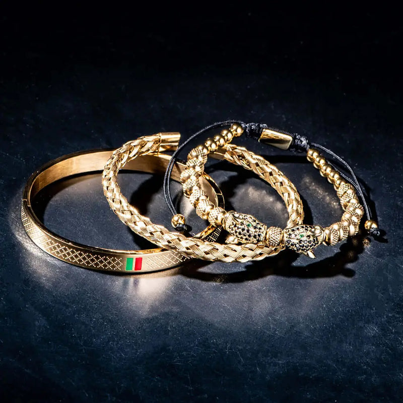 Double Leopard Head Bracelet Set