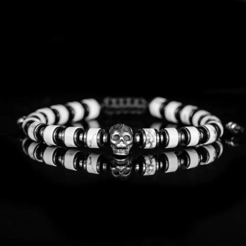 Gothic Skull Bracelet – White – light stone bead bracelet with skull detail