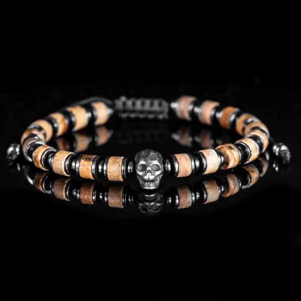 Gothic Skull Bracelet – Beige – natural stone bead bracelet with skull charm