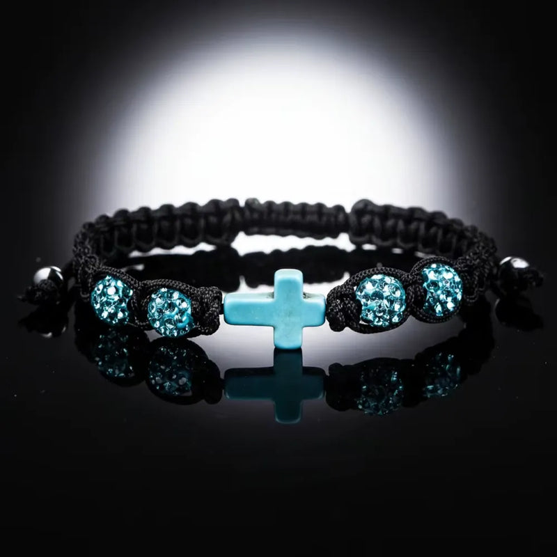 Cross Beaded Bracelet - Blue