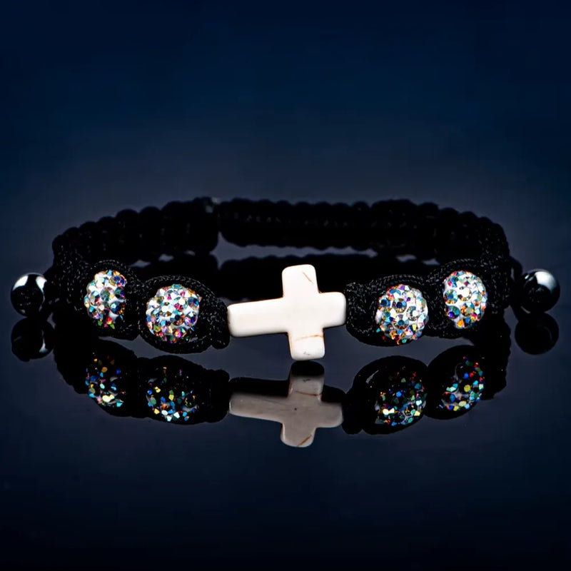 Cross Beaded Bracelet - White