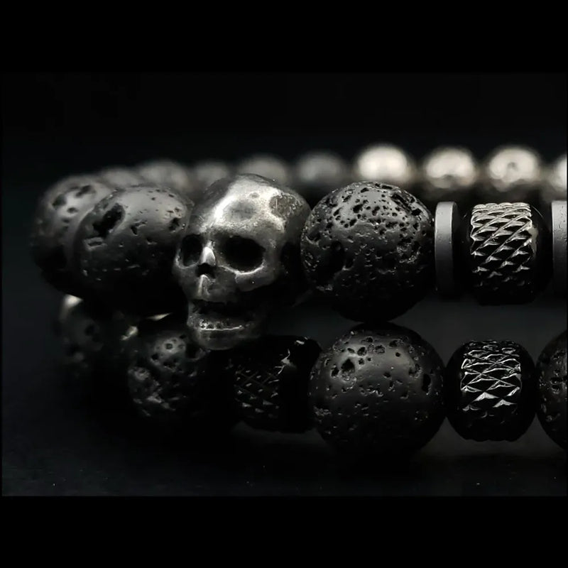 Lava Stone Skull Bracelet Set