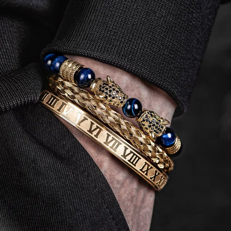 Leopard Emperor Bracelet Set - Black Stones