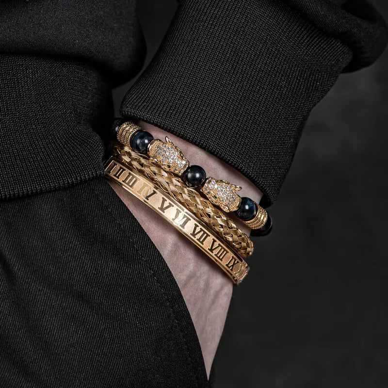 Leopard Emperor Bracelet Set - White Stones
